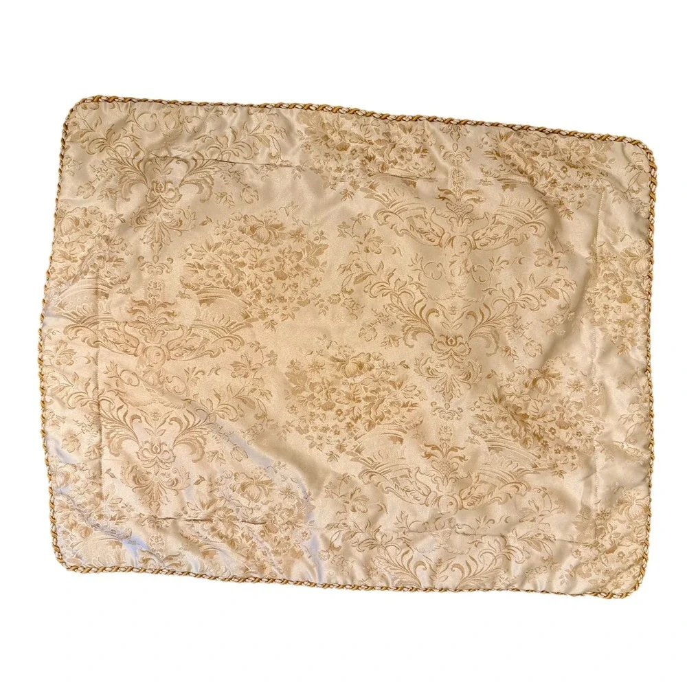 Damask Pillow Sham Champagne‎ Gold Floral Trellis Corded Trim Queen King